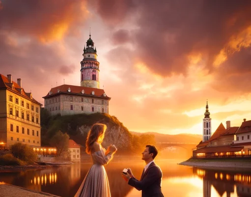 Sunset Proposals in Český Krumlov: Best Locations to Capture the Golden Hour and Add a Magical Touch to Your Proposal Photos